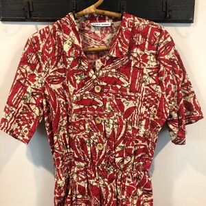 Vintage 50s MCM Toni Todd Abstract Tiki Style Dress with Pockets